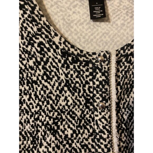 WHBM Womens Cardigan Sweater Black White Silver Trim Small S Stretch - Picture 6 of 7